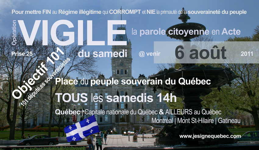 Affichette : image de fonds: Assemblée nationale du Québec. Tous les samedis, 14h.